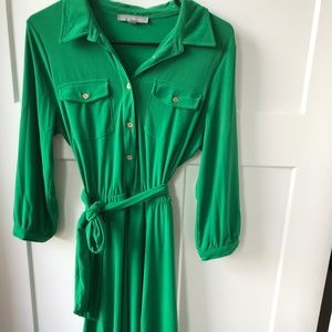 Green tie waist dress